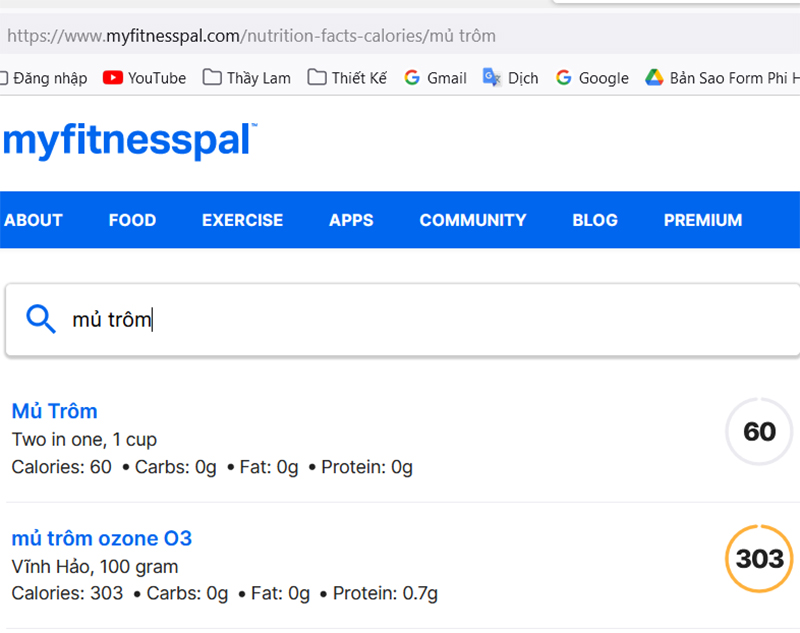 mủ trôm bao nhiêu calo