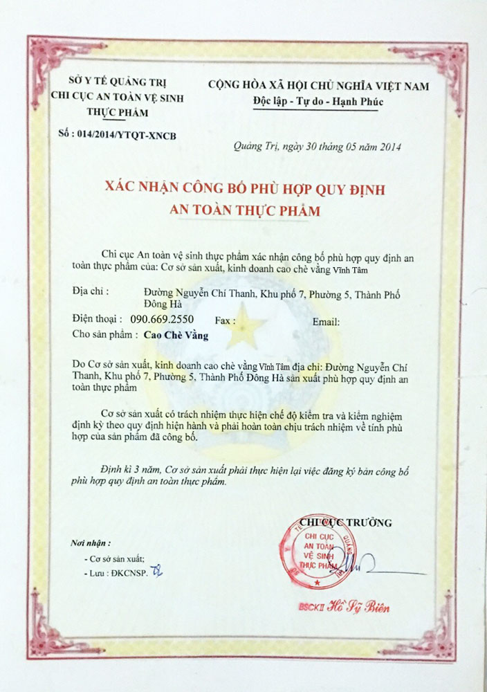 cao chè vằng vĩnh tâm