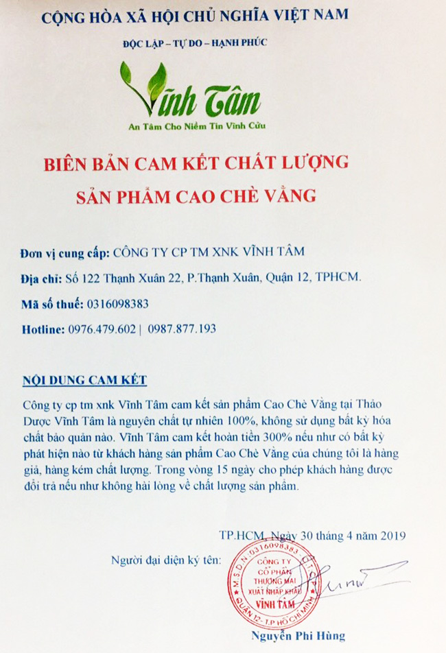 cao chè vằng vĩnh tâm